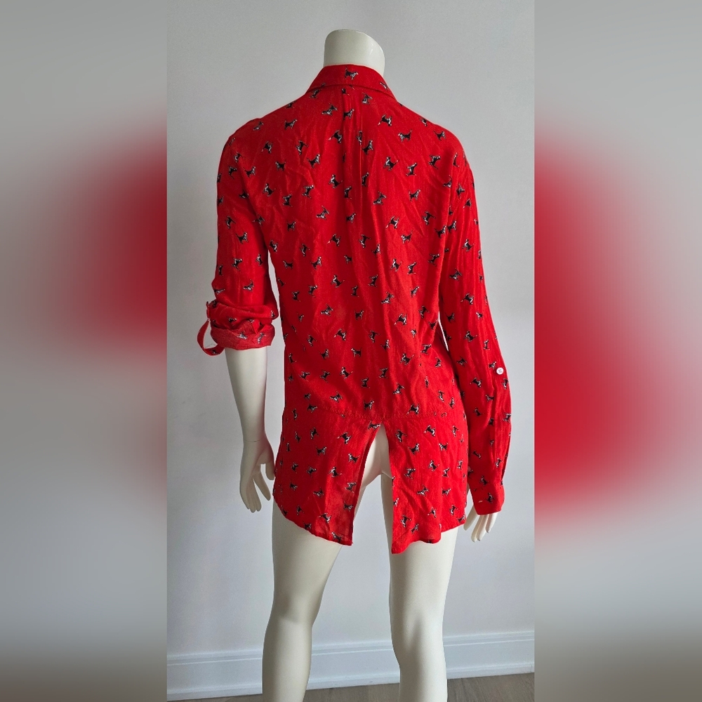 Max Jeans Red Dog Print Long Sleeve Rayon Shirt S With Back Slit